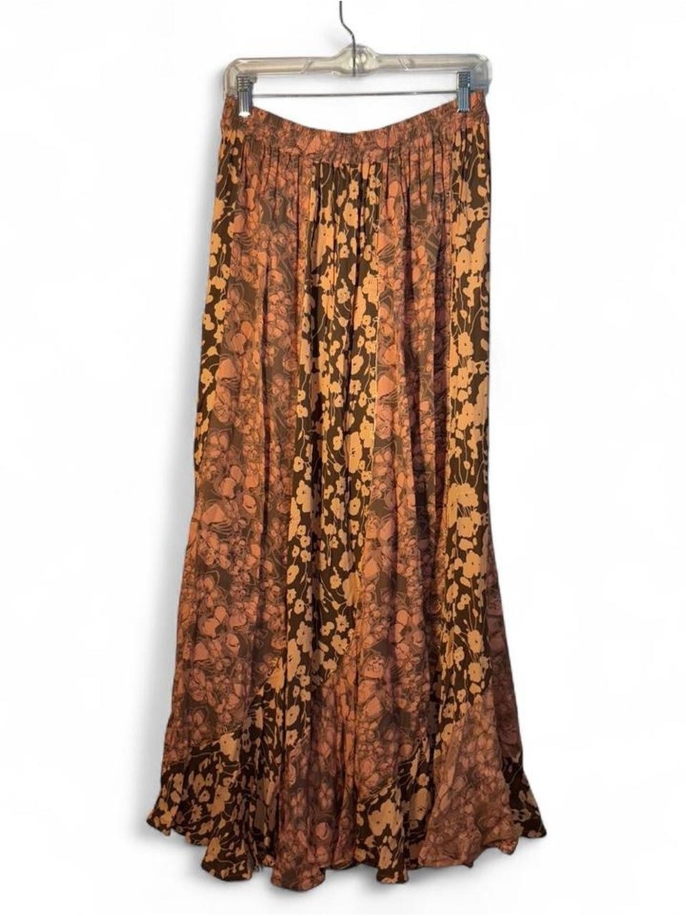 Tienda Ho Rust & Brown Floral Tiered Maxi Skirt - Women